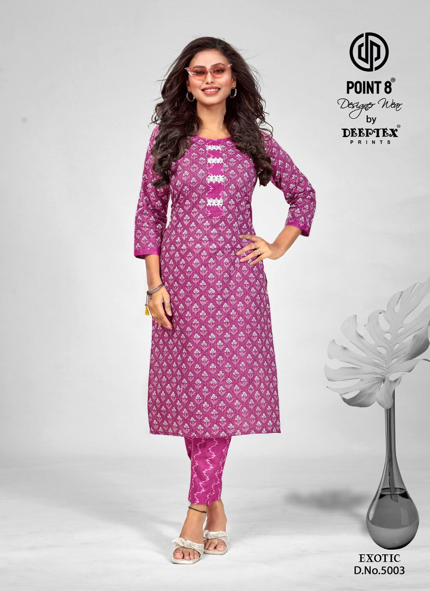 Exotic Vol 5 By Deeptex 5001 To 5008 Kurti With Bottom Wholesale Market In Surat
